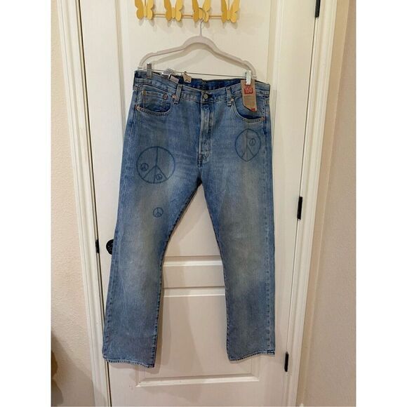 NWT LEVI'S 501 150 ANNIVERSARY EDITION PEACE STONEWASH WATER-LESS JEANS W38 L34 - Picture 1 of 6